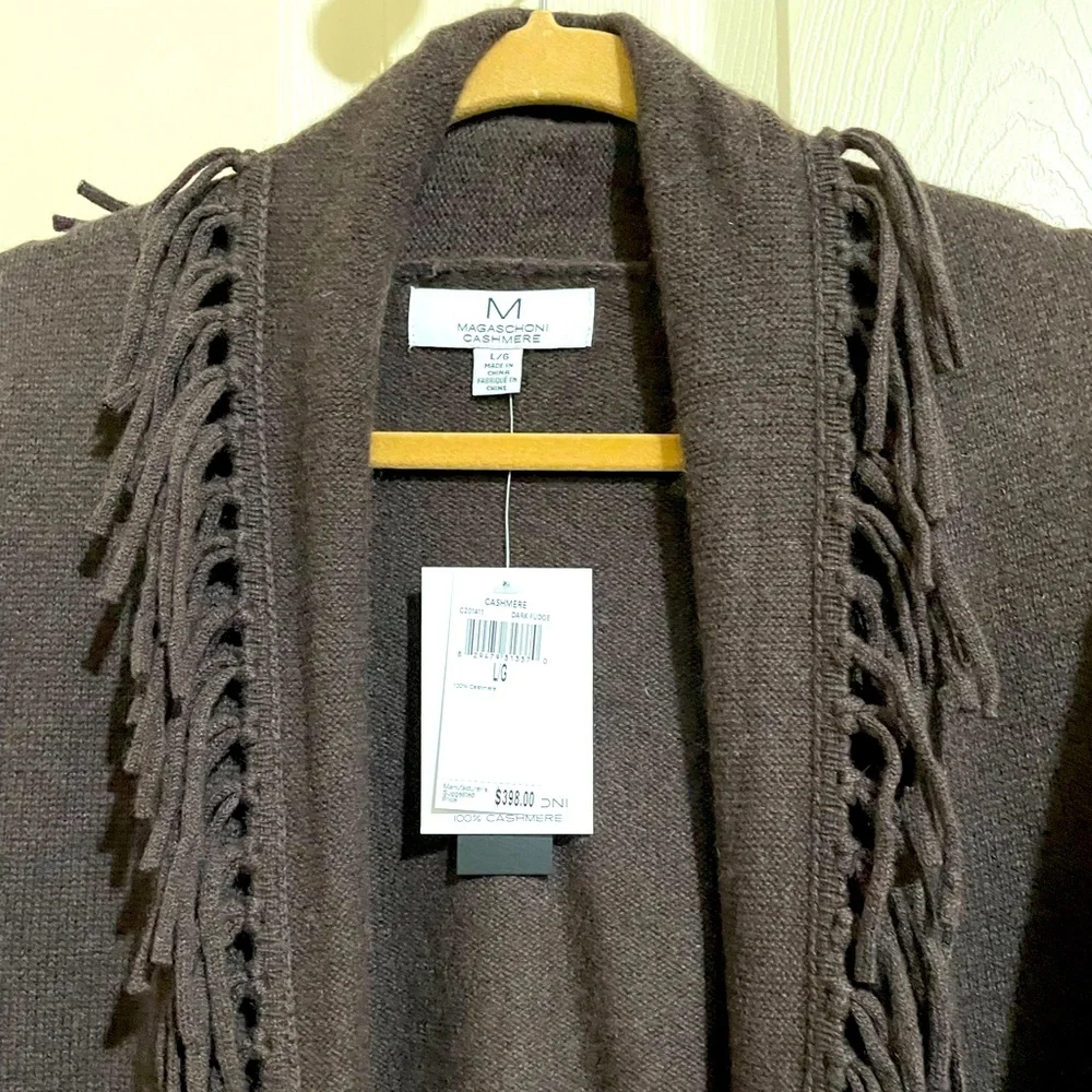 Magaschoni Cashmere Fringe Open Cardigan/Sweater